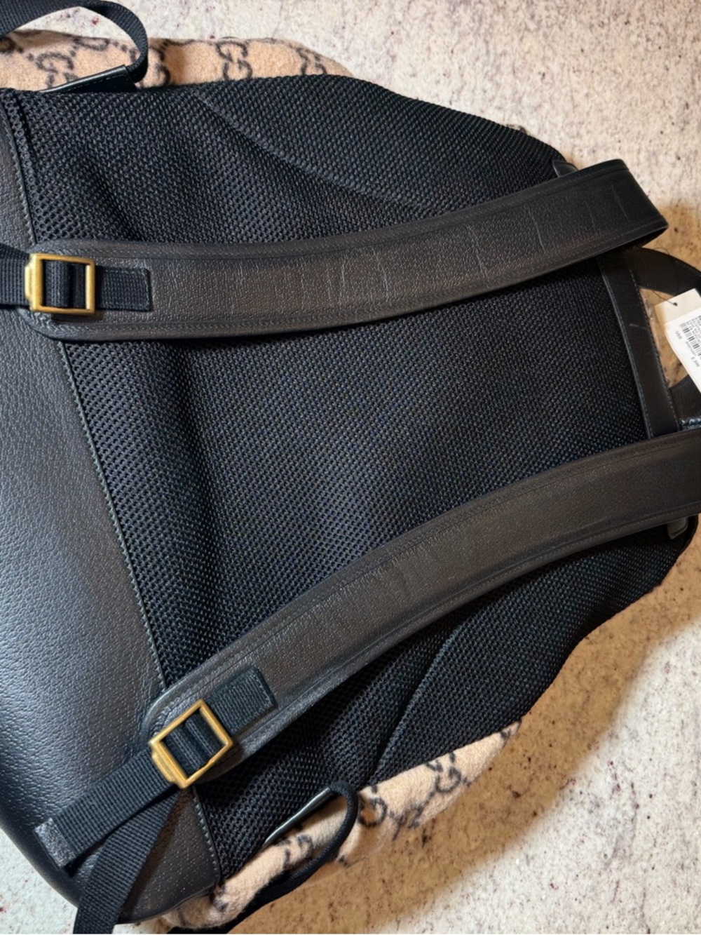 Gucci Black Leather Trim Backpack with Beige Monogram Detail - Picture 5 of 7